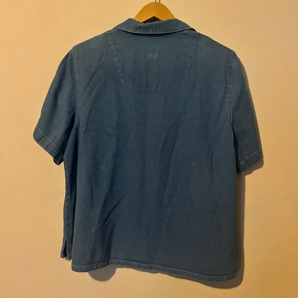 Koret Vintage 2 pc Denim Floral Embroidered Button Down & Capri Set - Large - Picture 7 of 13